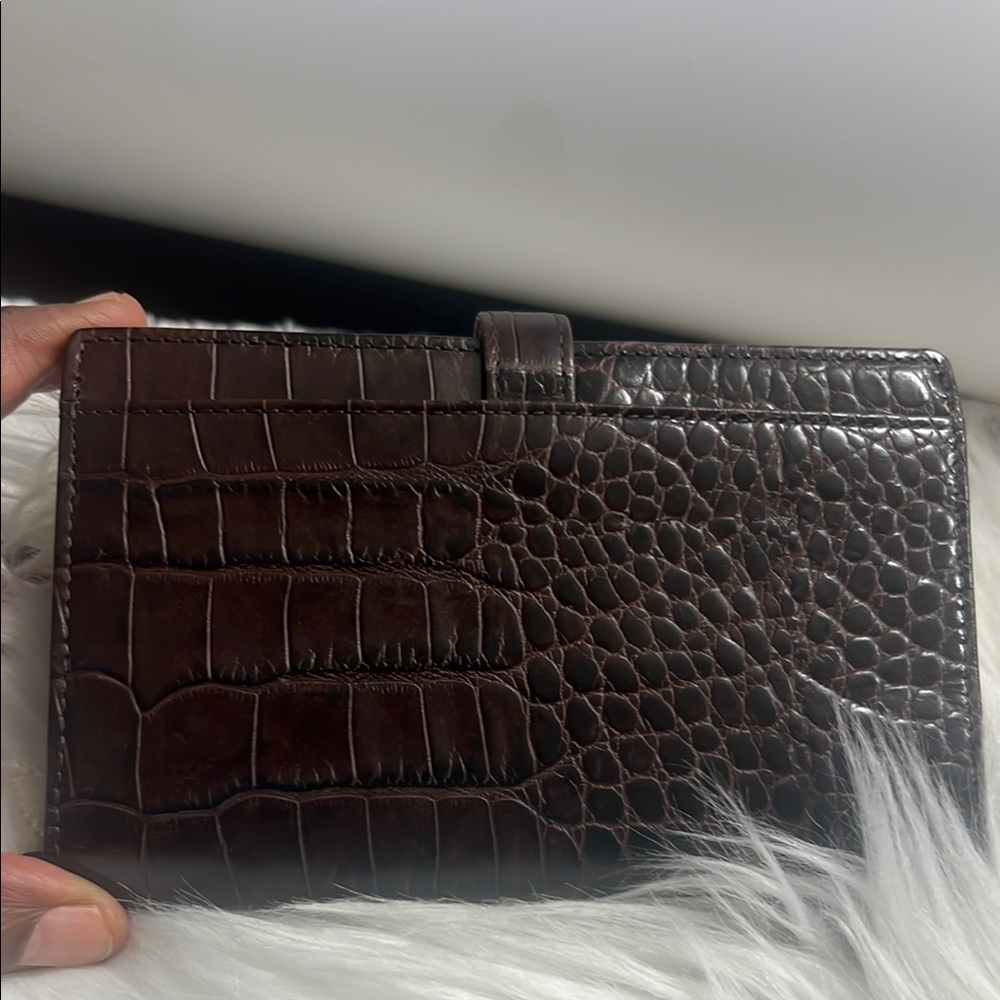 Ralph Lauren chocolate Faux croc 6in Clutch Wallet - Picture 3 of 8
